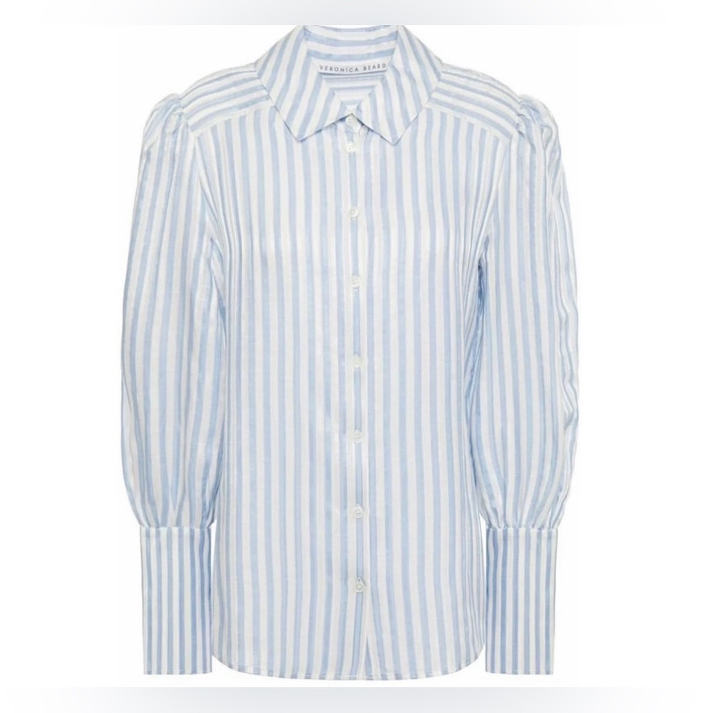 Veronica Beard Blue and White Striped Button Down Shirt - Picture 3 of 8